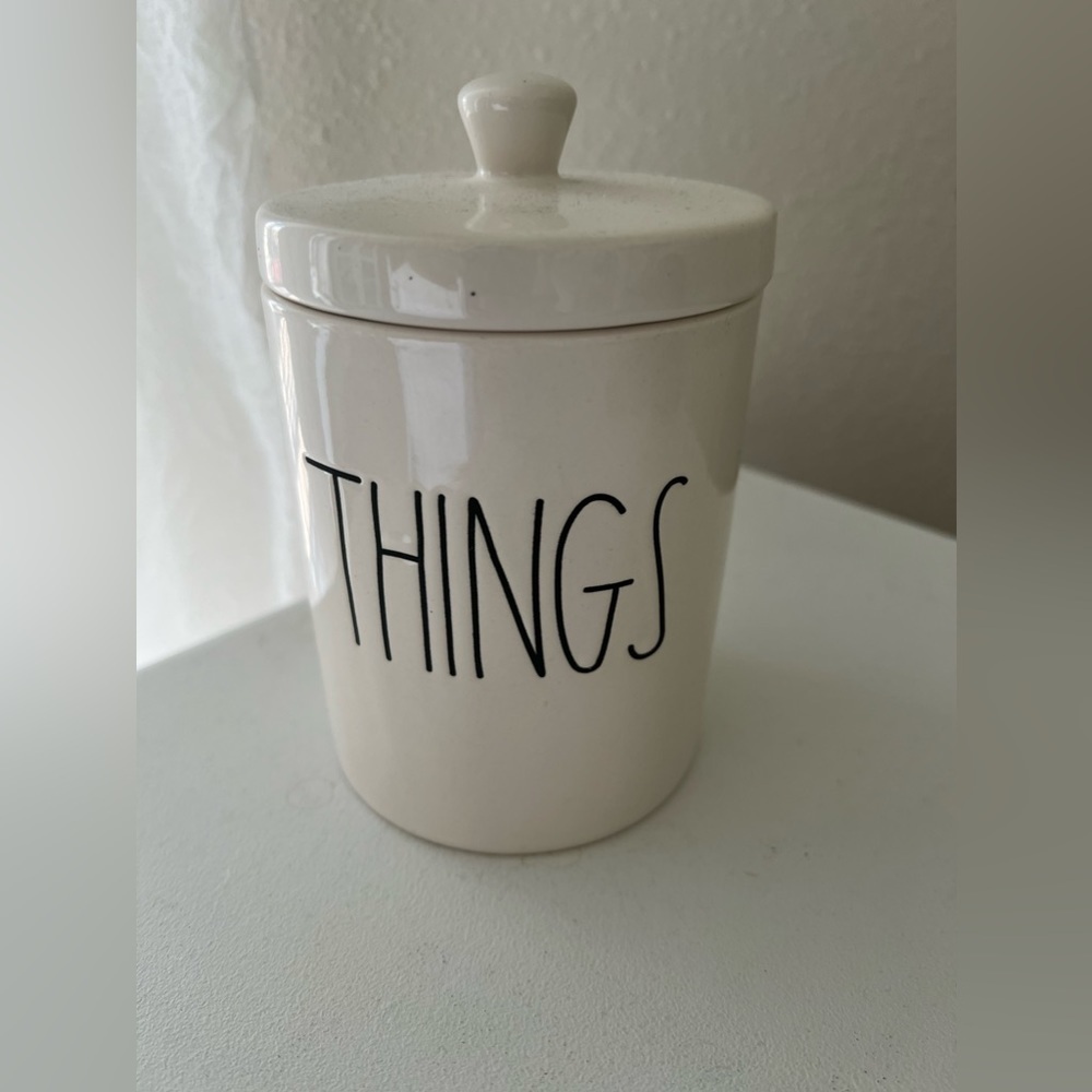 Rae Dunn THINGS Ceramic Canister Lid White Ivory Farmhouse~ Cottage Vanity Jar